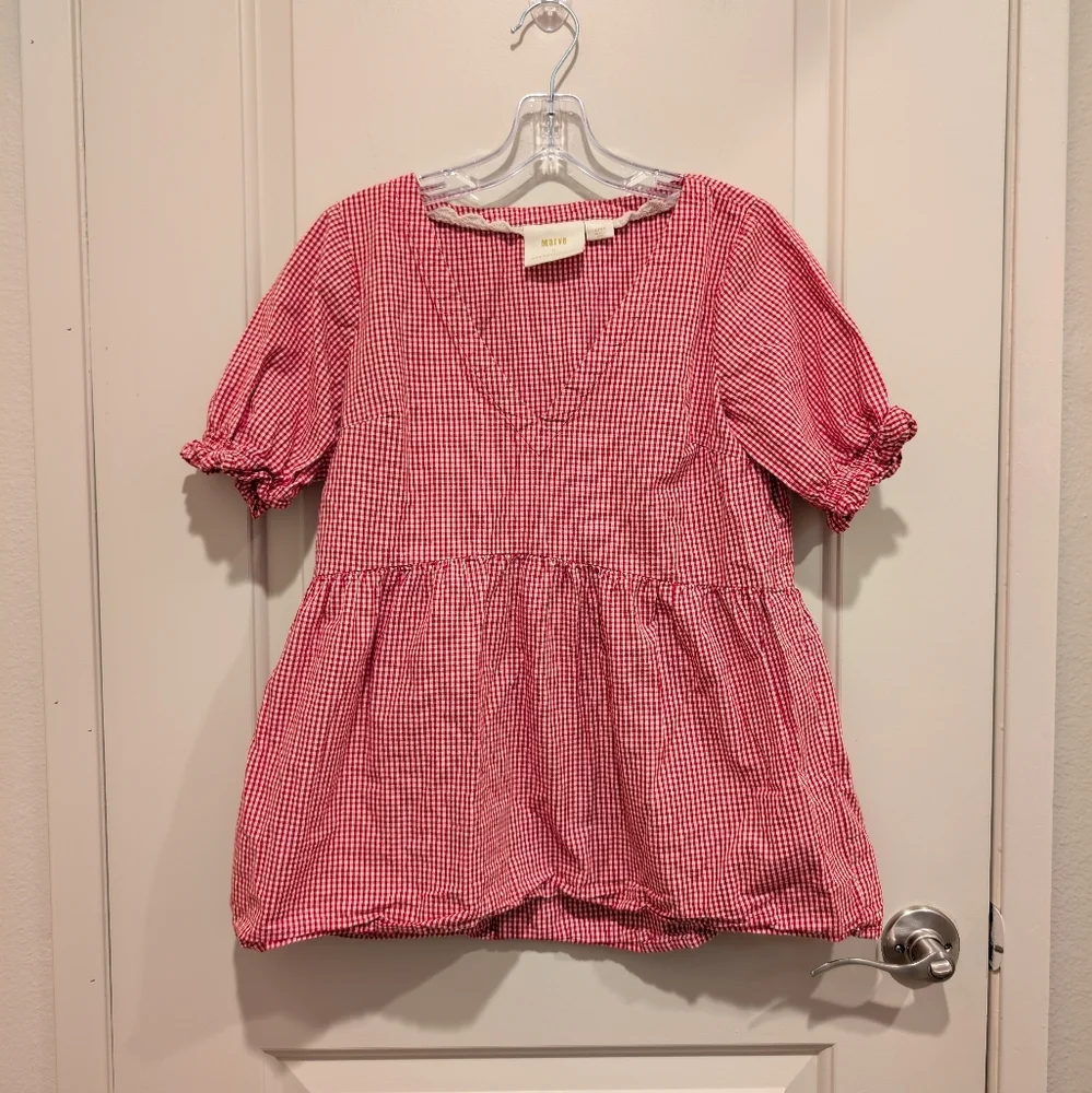 Maeve By Anthropologie Gingham Checkered Tunic Blouse XXS